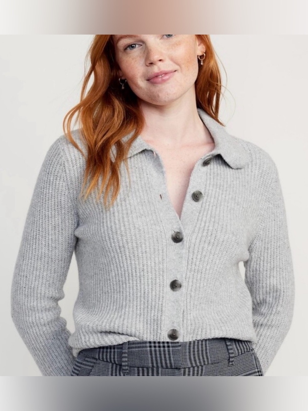 Light Gray Ribbed Collared Cardigan by Old Navy